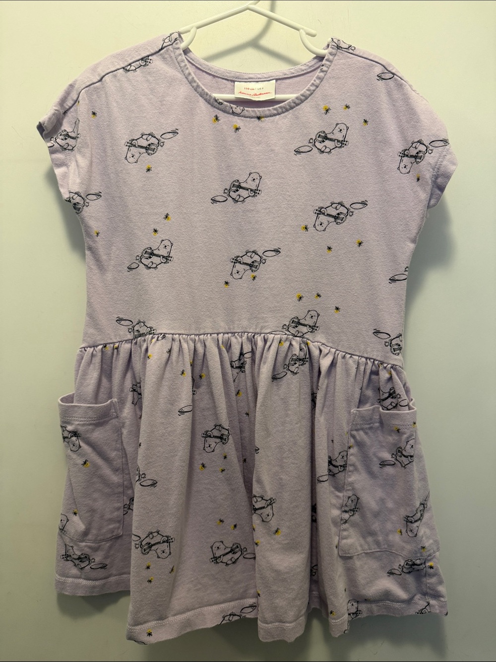 Hanna Anderson Kids Lavender Short Sleeve Pocket Dress With Otters 🦦